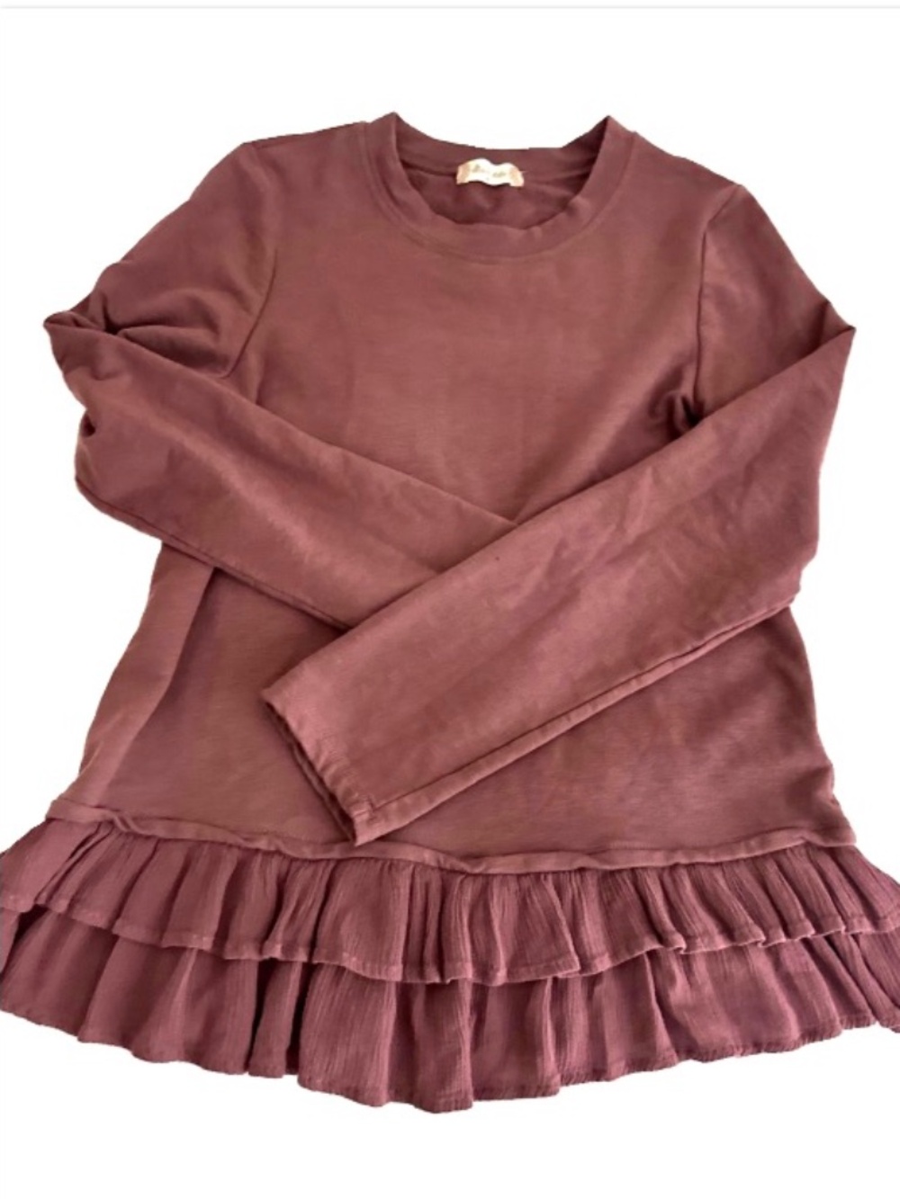 Altar'd State Women's Size Small Long Sleeve Ruffle Tunic Top Soft Mauve Color
